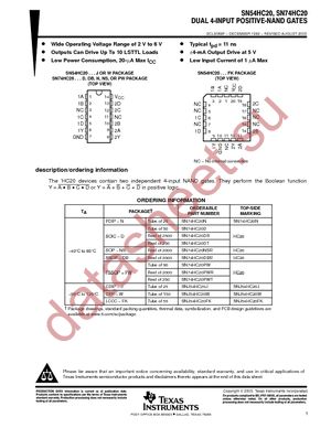 SN74HC20PWT datasheet  